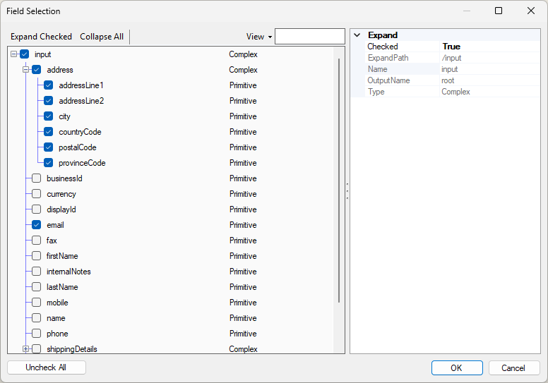 Wave Accounting Destination - Field Selection